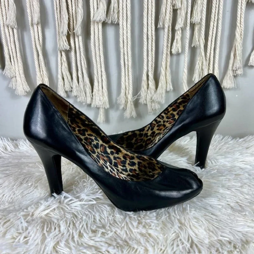Jessica Simpson Leather RAMONNA Black Peep-toe Pump Shoes
